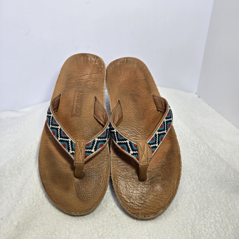 Hari Mari Camino Wheat Leather Men's Size 11 Flip Flops Aztec Southwestern Shoes